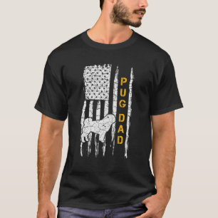 ヴィンテージアメリカ国旗Pugdog Pug Dog DogパパSilho Tシャツ