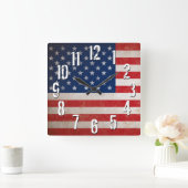 ヴィンテージアメリカ国旗USA愛国的アメリカーナ スクエア壁時計 (ホーム)