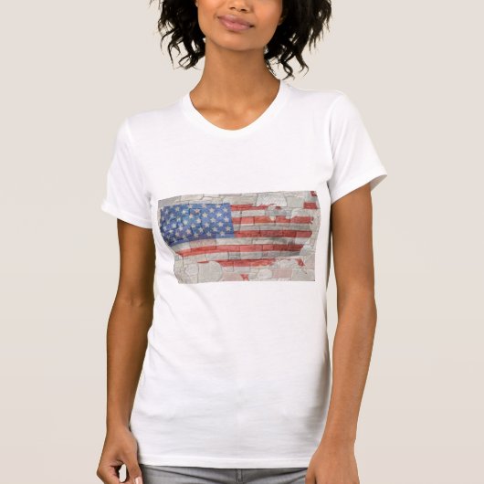 ヴィンテージアメリカ愛国地図の国旗 Tシャツ (正面)