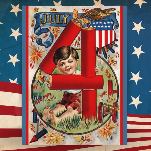 ヴィンテージアメリカ愛国的7月4日 シーズンポストカード