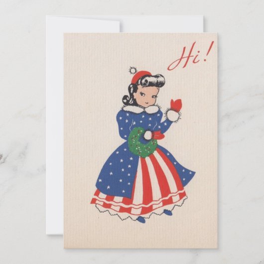 ヴィンテージアメリカ愛国者のクリスマスガール シーズンカード (正面)