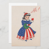 ヴィンテージアメリカ愛国者のクリスマスガール シーズンカード (正面/裏面)