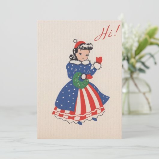 ヴィンテージアメリカ愛国者のクリスマスガール シーズンカード (スタンド正面)