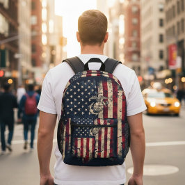 ヴィンテージアメリカ海兵隊 アメリカ国旗 愛国 プリントバックパック