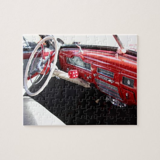 ヴィンテージアメリカ車インテリアクラシック1950年代の車 ジグソーパズル (横)