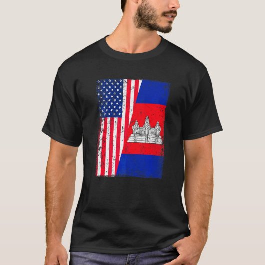 ヴィンテージアメリカ・カンボジア国旗 Tシャツ (正面)