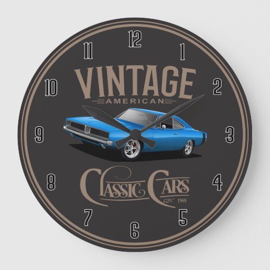 ヴィンテージアメリクラシックカ車チャージャ大時計 ラージ壁時計 (正面)