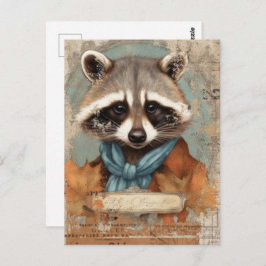 ヴィンテージアライグマコラージュ ポストカード (正面/裏面)