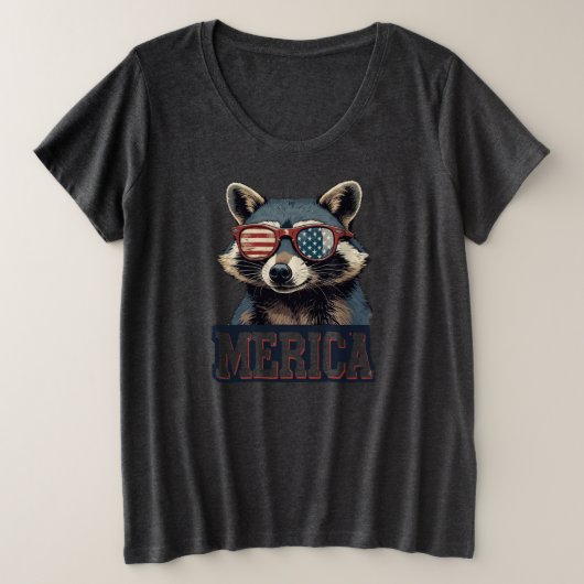 ヴィンテージアライグマMerica 7月の愛国心の4th プラスサイズTシャツ (デザイン正面)