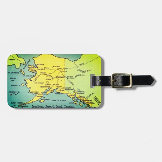 ヴィンテージアラスカの地図 – ベーリング海峡、ノーム、バロー ラゲッジタグ (正面横)