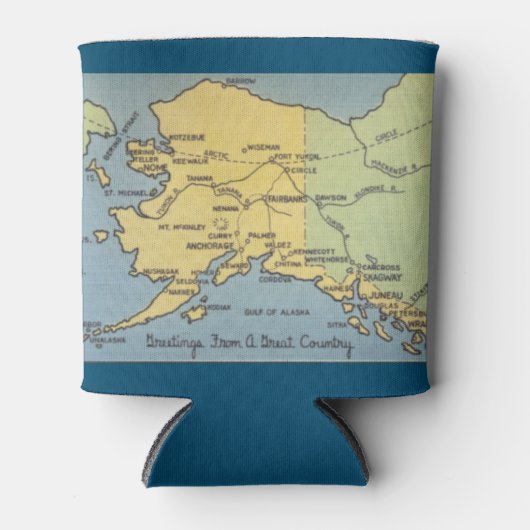 ヴィンテージアラスカの地図 – ベーリング海峡、ノーム、バロー 缶クーラー (正面)