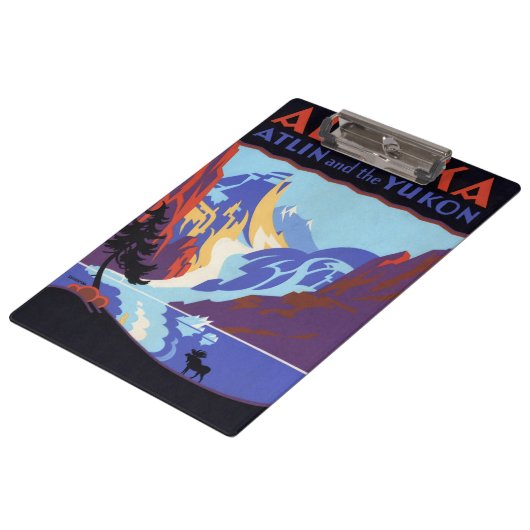 ヴィンテージアラスカ旅行のポスター、Atlinとユーコン クリップボード (アングル)