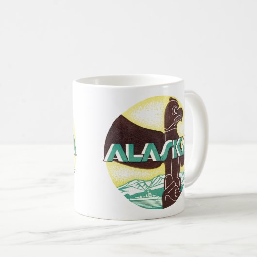 ヴィンテージアラスカ旅行トーテムポールイーグルバード コーヒーマグカップ (正面右)