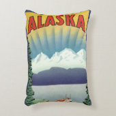 ヴィンテージアラスカ旅行ポスターアート風景風景 アクセントクッション (正面(垂直))