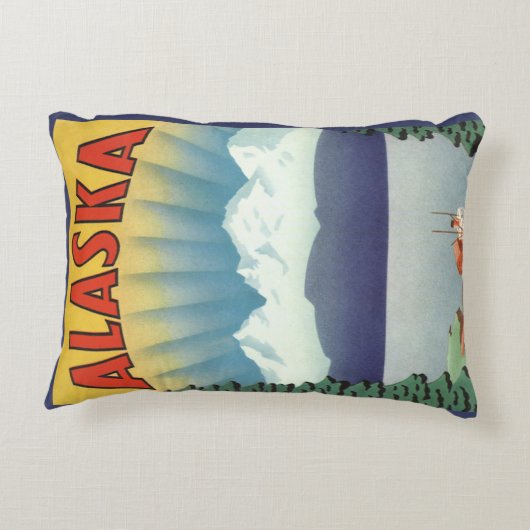 ヴィンテージアラスカ旅行ポスターアート風景風景 アクセントクッション