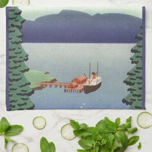 ヴィンテージアラスカ旅行ポスターアート風景風景 キッチンタオル (折り畳み)