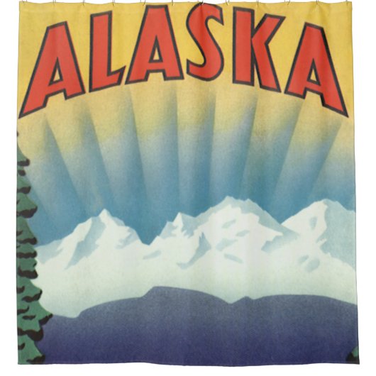 ヴィンテージアラスカ旅行ポスターアート風景風景 シャワーカーテン (正面)