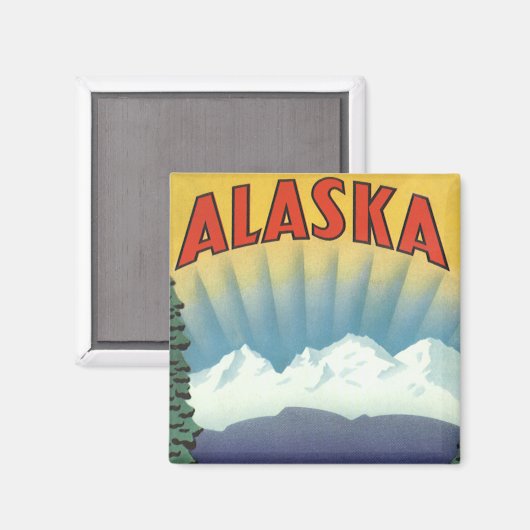 ヴィンテージアラスカ旅行ポスターアート風景風景 マグネット (正面/裏面)