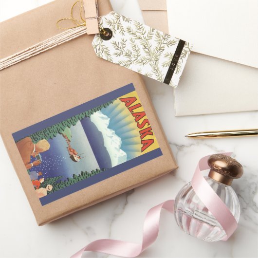 ヴィンテージアラスカ旅行ポスターアート風景風景 長方形シール (ギフト)