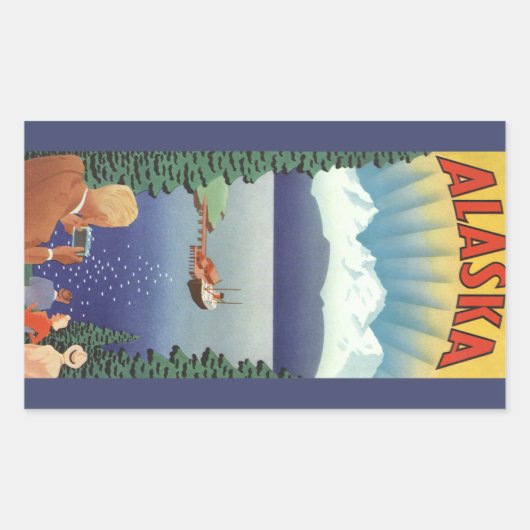 ヴィンテージアラスカ旅行ポスターアート風景風景 長方形シール (正面)