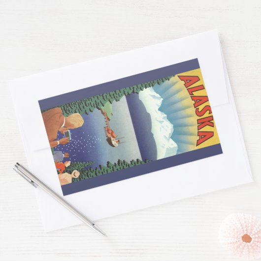 ヴィンテージアラスカ旅行ポスターアート風景風景 長方形シール (封筒)