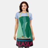 ヴィンテージアラスカ旅行ポスターアート、Taku Glacier エプロン (着用した状態)