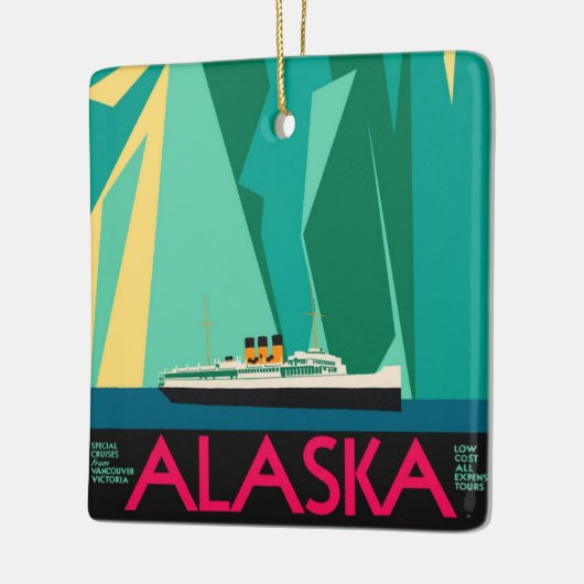 ヴィンテージアラスカ旅行ポスターアート、Taku Glacier セラミックオーナメント (左)