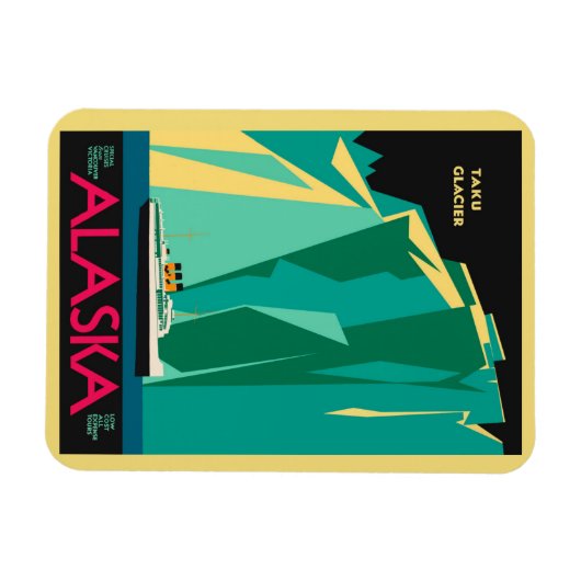 ヴィンテージアラスカ旅行ポスターアート、Taku Glacier マグネット (横)