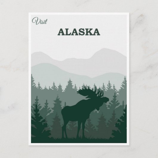 ヴィンテージアラスカ自然ムース旅行 ポストカード (正面)