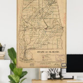 ヴィンテージアラバマの地図(1866) ポスター (ホームオフィス)