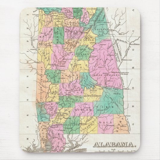 ヴィンテージアラバマ州の地図(1827) マウスパッド (正面)