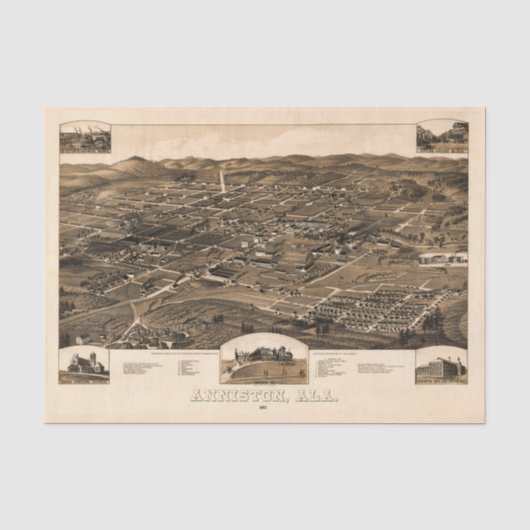 ヴィンテージアラバマ，アニストンの地図(1887) 薄葉紙 (正面)