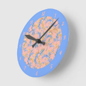 ヴィンテージアラベスクピンクブルーかわいらし渦模様 ラウンド壁時計 (傾斜)