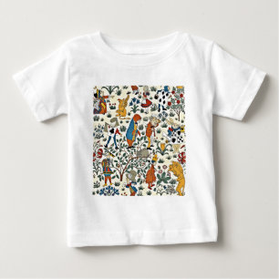 ヴィンテージアリスおよび友人の生地パターン ベビーTシャツ