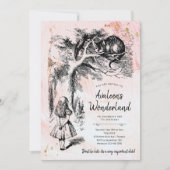 ヴィンテージアリスのワンダーランドでの冒険誕生日 招待状 (正面)