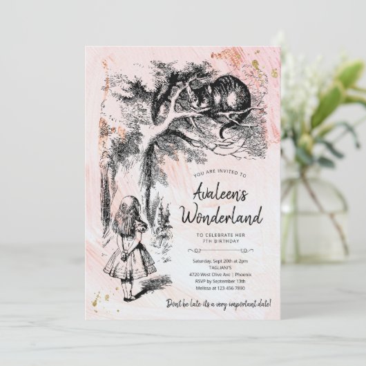 ヴィンテージアリスのワンダーランドでの冒険誕生日 招待状 (スタンド正面)