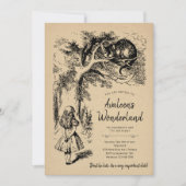 ヴィンテージアリスのワンダーランドでの冒険誕生日 招待状 (正面)