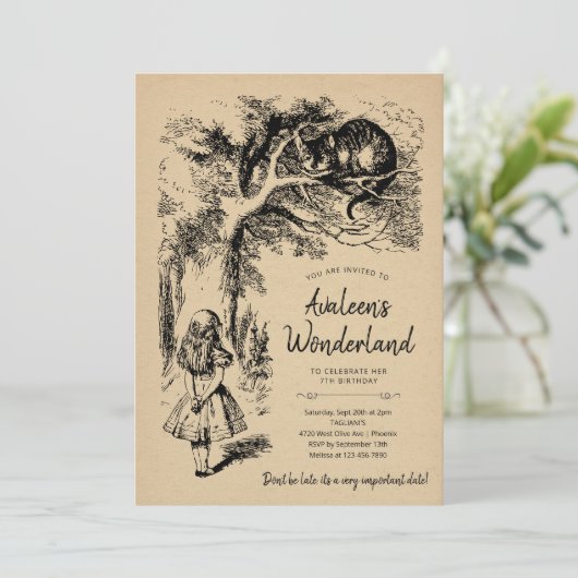 ヴィンテージアリスのワンダーランドでの冒険誕生日 招待状 (スタンド正面)