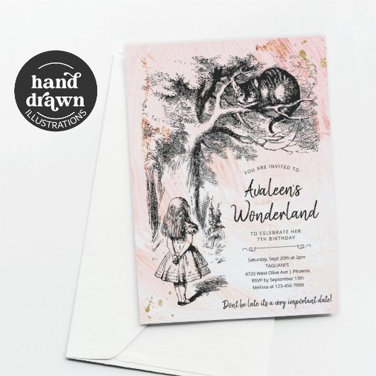 ヴィンテージアリスのワンダーランドでの冒険誕生日 招待状