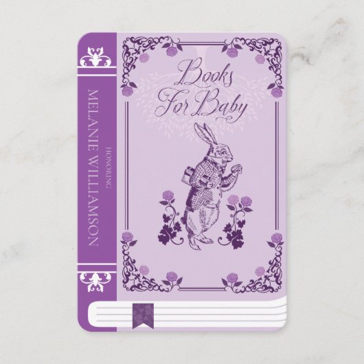 ヴィンテージアリスインワンダーランドウサギの本のベビー エンクロージャーカード (正面)