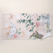 ヴィンテージアリスインワンダーランドコラージュデコパージュ ビーチタオル (正面)