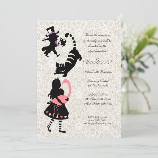 ヴィンテージアリスインワンダーランドティーパーティー誕生日 招待状 (スタンド正面)