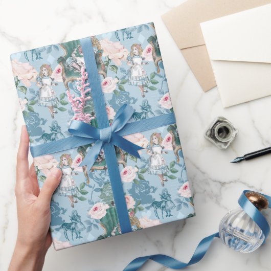 ヴィンテージアリスインワンダーランドピンクローズデコパージュ ラッピングペーパー (ギフト)