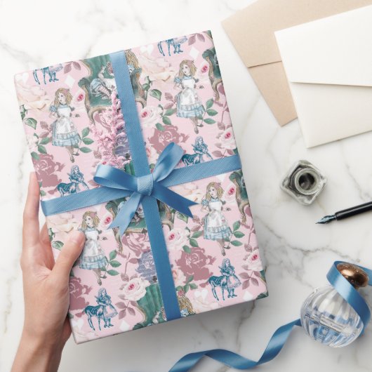 ヴィンテージアリスインワンダーランドピンクローズデコパージュ ラッピングペーパー (ギフト)