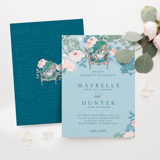 ヴィンテージアリスインワンダーランドピンクローズ結婚ズ 招待状