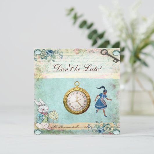 ヴィンテージアリスインワンダーランドベビーシャワーティーパーティー 招待状 (スタンド正面)