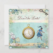 ヴィンテージアリスインワンダーランドベビーシャワーティーパーティー 招待状 (正面)