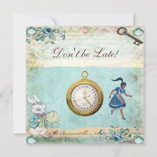 ヴィンテージアリスインワンダーランドベビーシャワーティーパーティー 招待状 (正面)