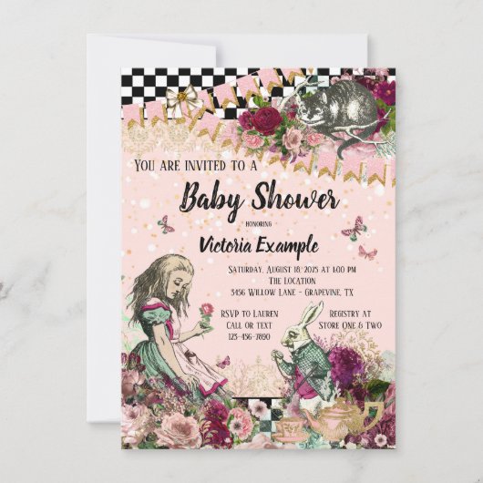 ヴィンテージアリスインワンダーランドベビーシャワー招待状 招待状 (正面)