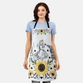 ヴィンテージアリスインワンダーランド水彩ひまわり エプロン (着用した状態)